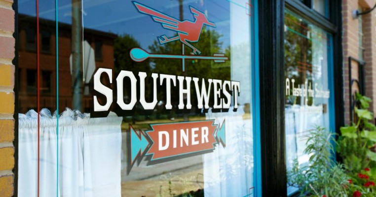 Window and beautiful logo of Southwest Diner